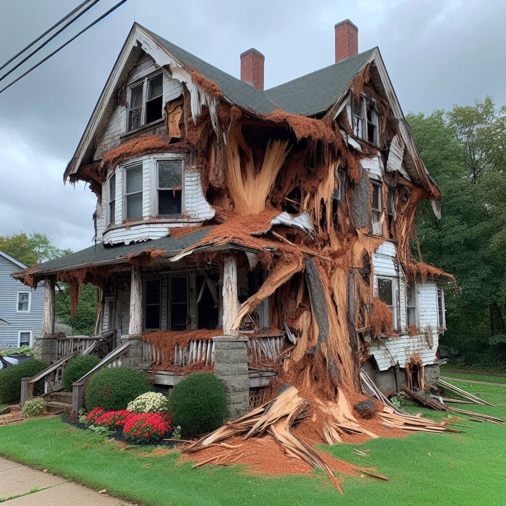 Damaged tree on an Midland home showing signs of disease and decay